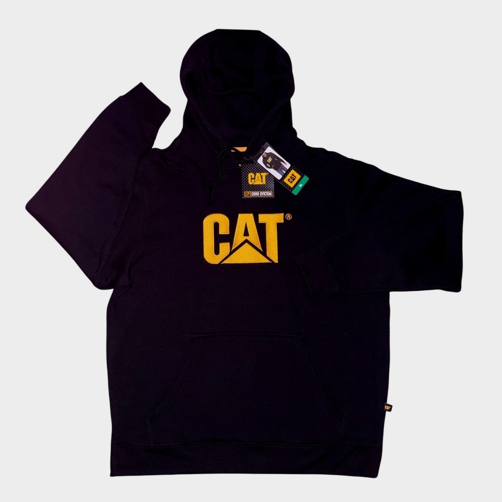 NWT CAT Pullover Black Hoodie Embroidered Logo Mens XL S3 Cord System